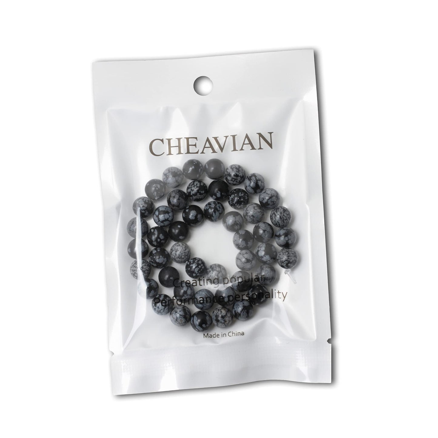 CHEAVIAN 45PCS 8mm Natural Black Snowflake Obsidian Gemstone Round Loose Beads Stone Beads for Jewelry Making DIY Findings 1 Strand 15"