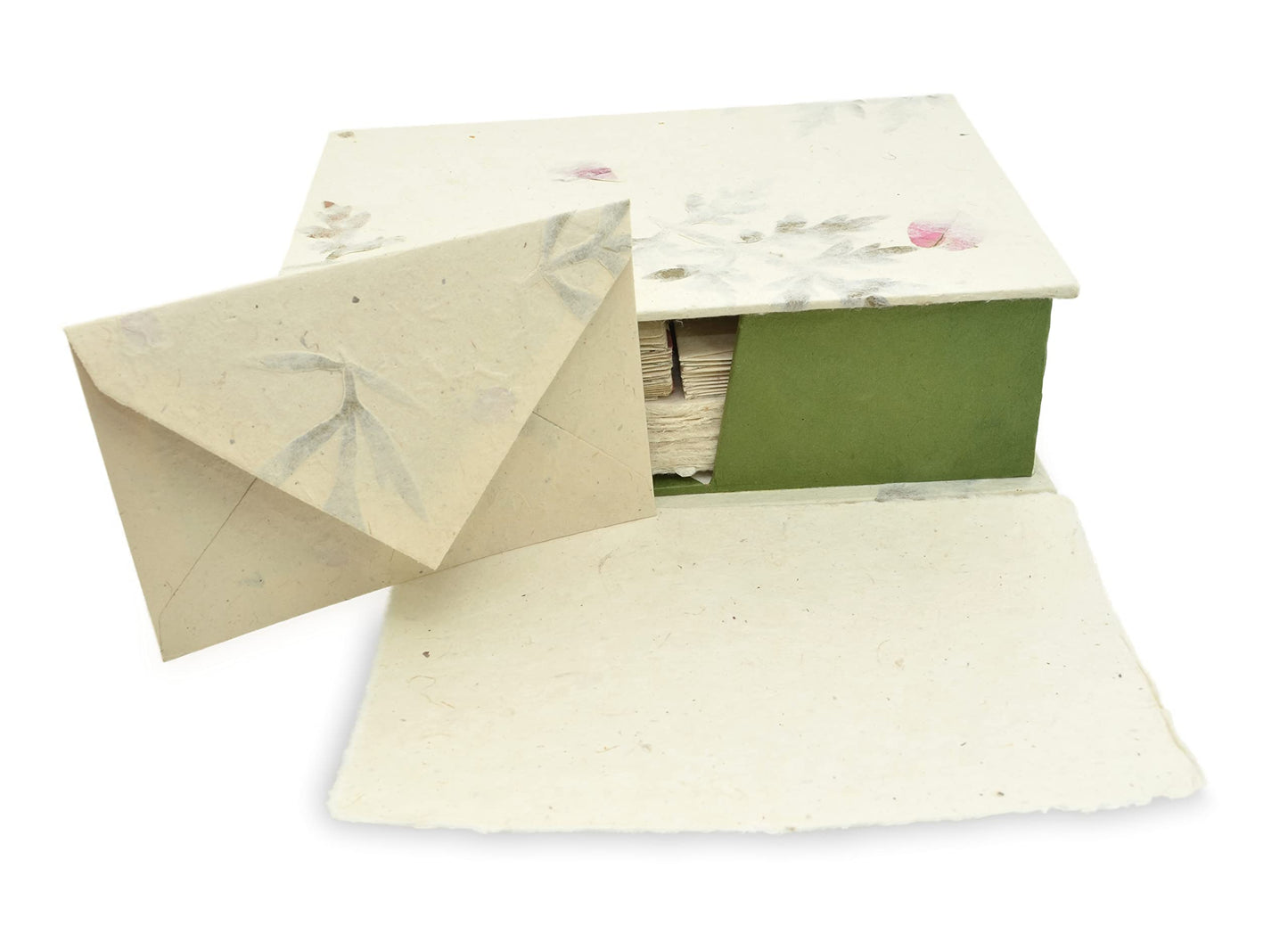 Kathmandu Valley Co. Vintage Stationery Gift Box Set with 50 Handmade A5 Deckle-edge Lokta Paper Sheets and 30 Envelopes (Forest Wanderer)