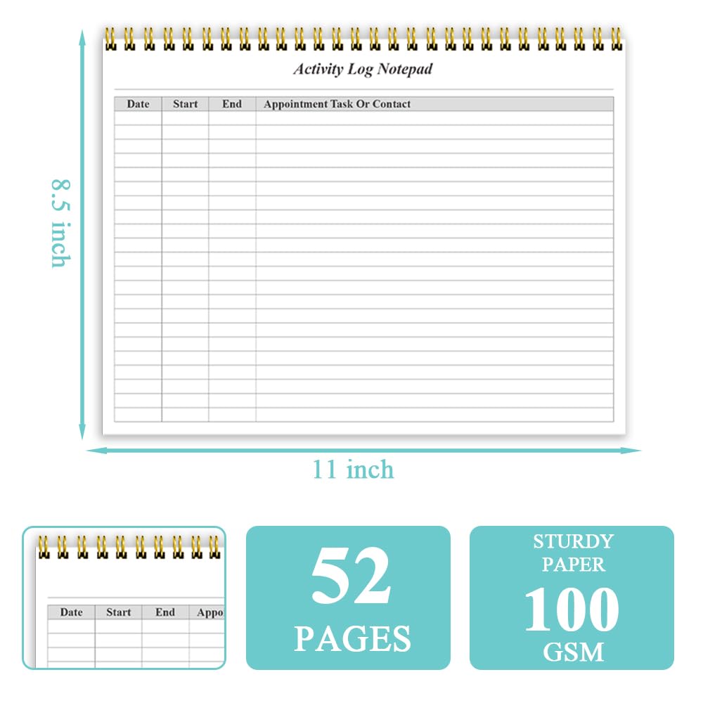 (2-Pack) Activity Log Notepad - Spiral Activity Log Book for Business Work, Undated Weekly To Do List Notepad, Organized Time Spending, Appointment or Contact, Total in 104 Sheets, 100gsm Paper, 8.5" x 11"