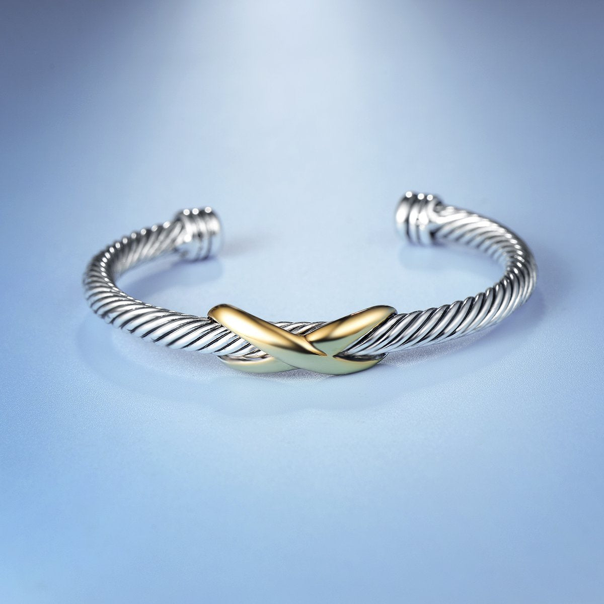 UNY Jewelry Bracelet Two Tone Criss Cross X Shape Infinity Twisted Cable Bangle Designer Inspired Women Jewelry (Single 2 Tone)