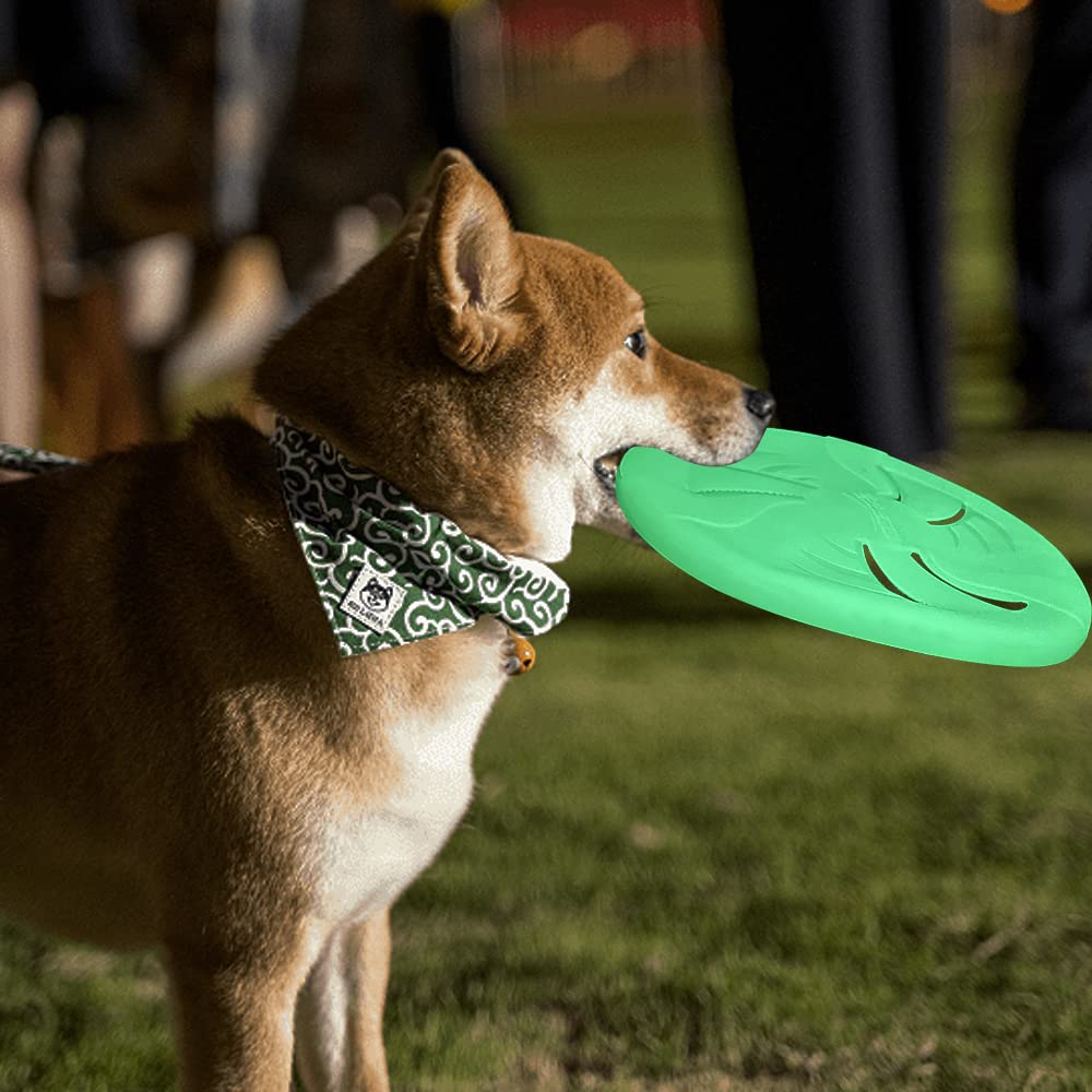 HONGEZEY Glow-in-The-Dark Flying Discs, Interactive Dog Flyer Toys, Soft Lightweight Dog Catch and Fetch Toys, Floats in Water & Safe on Teeth, 9 inch (Large, Glow)