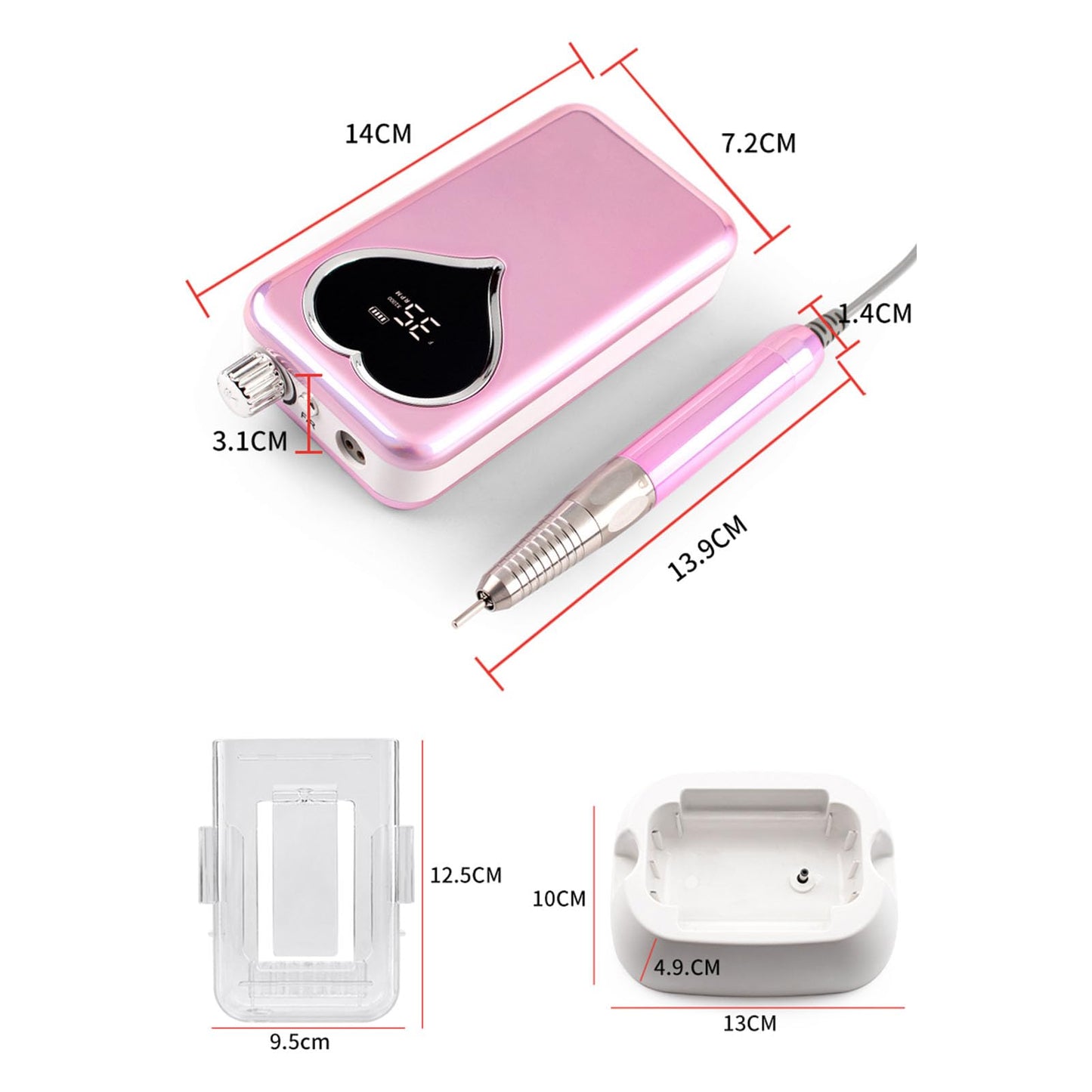Luocute Electric Nail File, Professional Nail Drill Machine 35000 RPM Rechargeable Cordless with 6 Professional Bits LCD Display for Acrylic Gel Nails Manicure (US Plug)