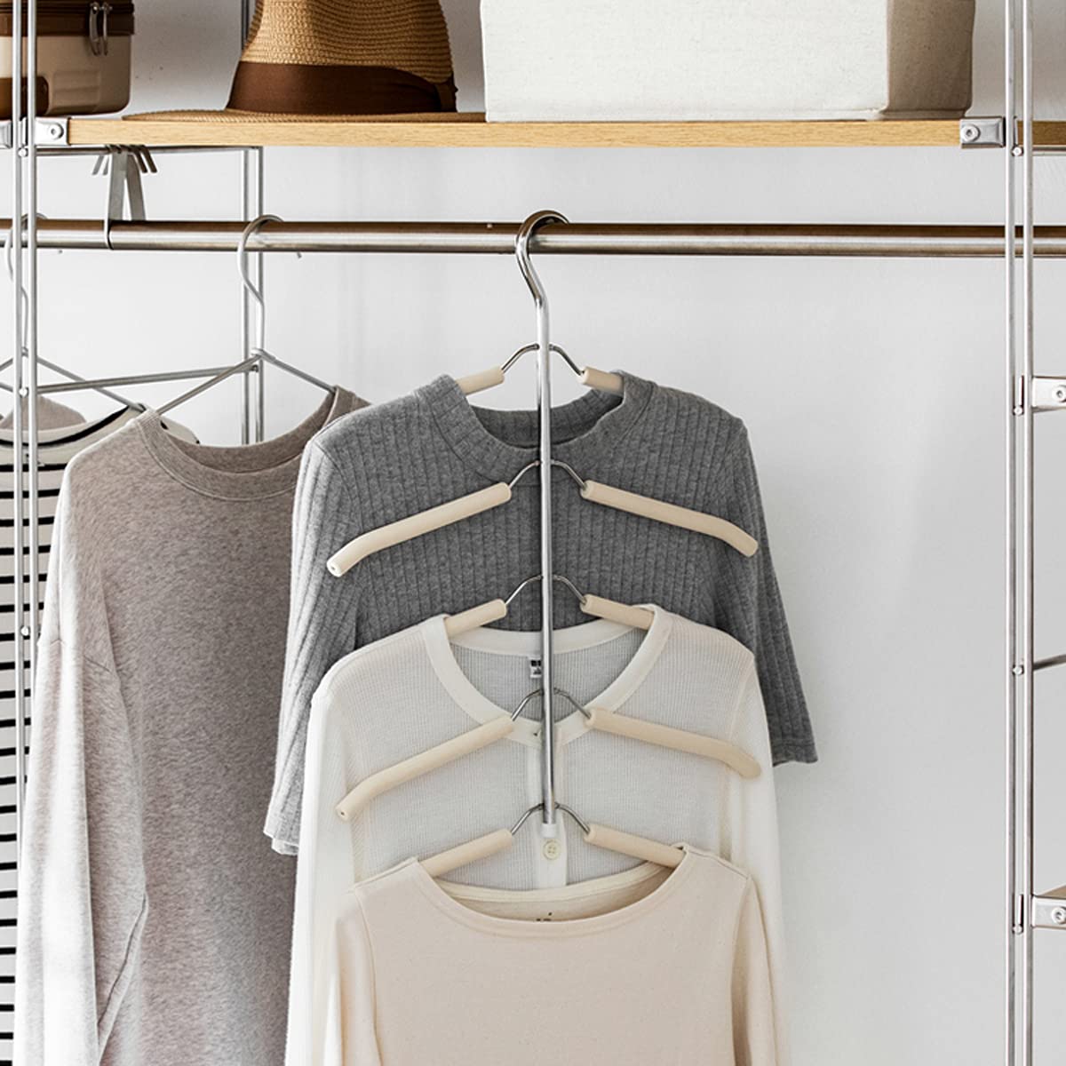 JFFLYIT Blouse Tree Hangers Multi-Layer Clothes Hangers 3 Pack 5 in 1 Non Slip Space Saving Closet Organizer Stainless Steel Shirt Hanger Coats Hangers(3 Pack)
