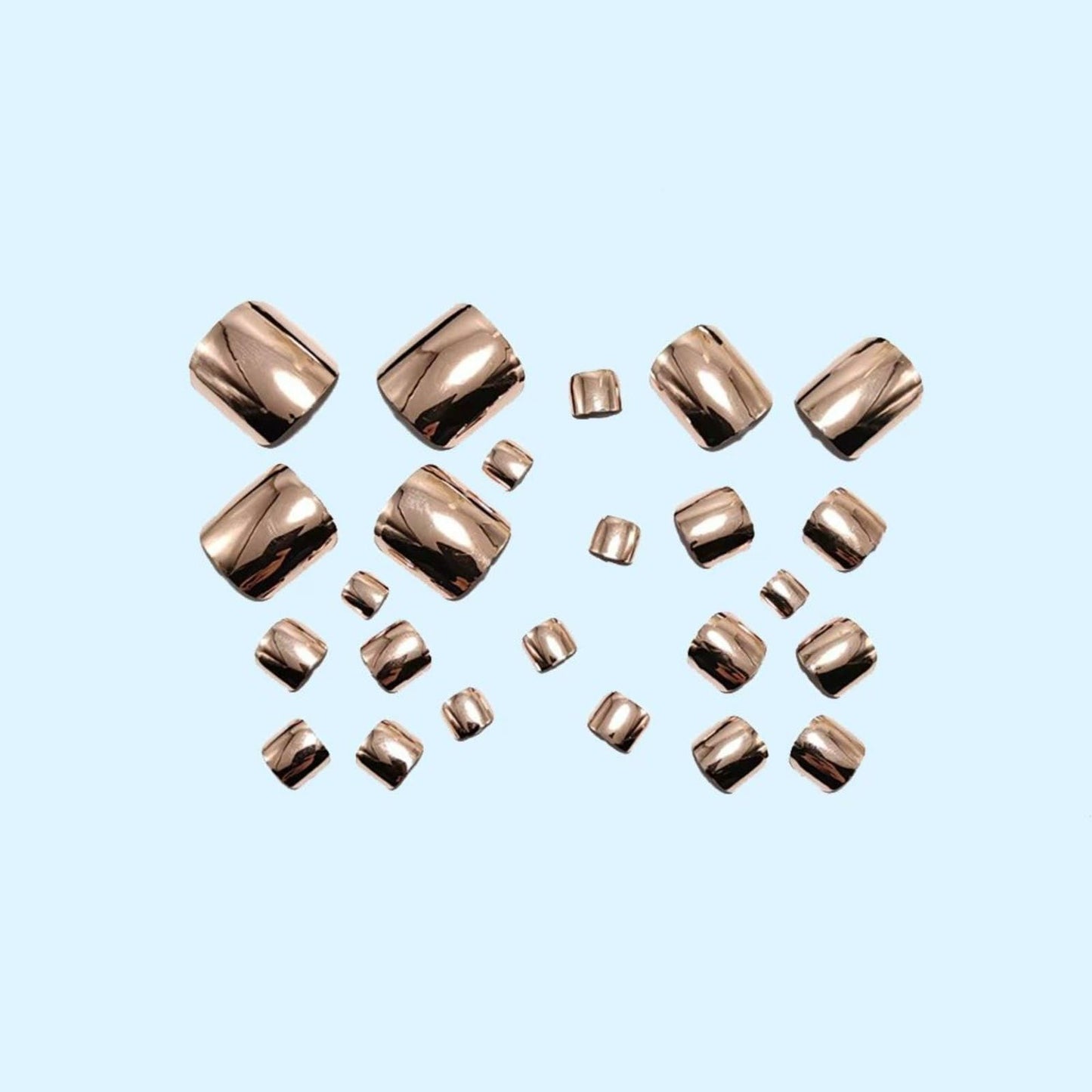 Golden Light Pink Press on Toenails for Women, Solid Color Fake Toe Nails Glossy Metal Plating Design Full Cover Stick on Toe Nails Holographic Mirror Pink False Toenail Summer Beach Glue on Toenails