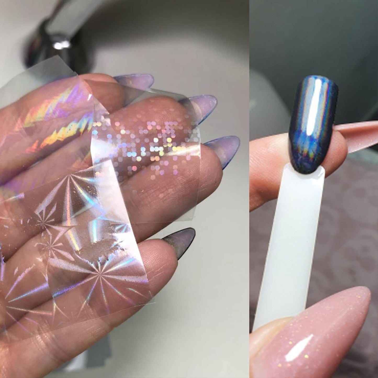 JERCLITY 20 Rolls Aurora Transparent Nail Foil Transfer Sticker Kit - Holographic Nail Art Set With Iridescence Wraps for Nail Art