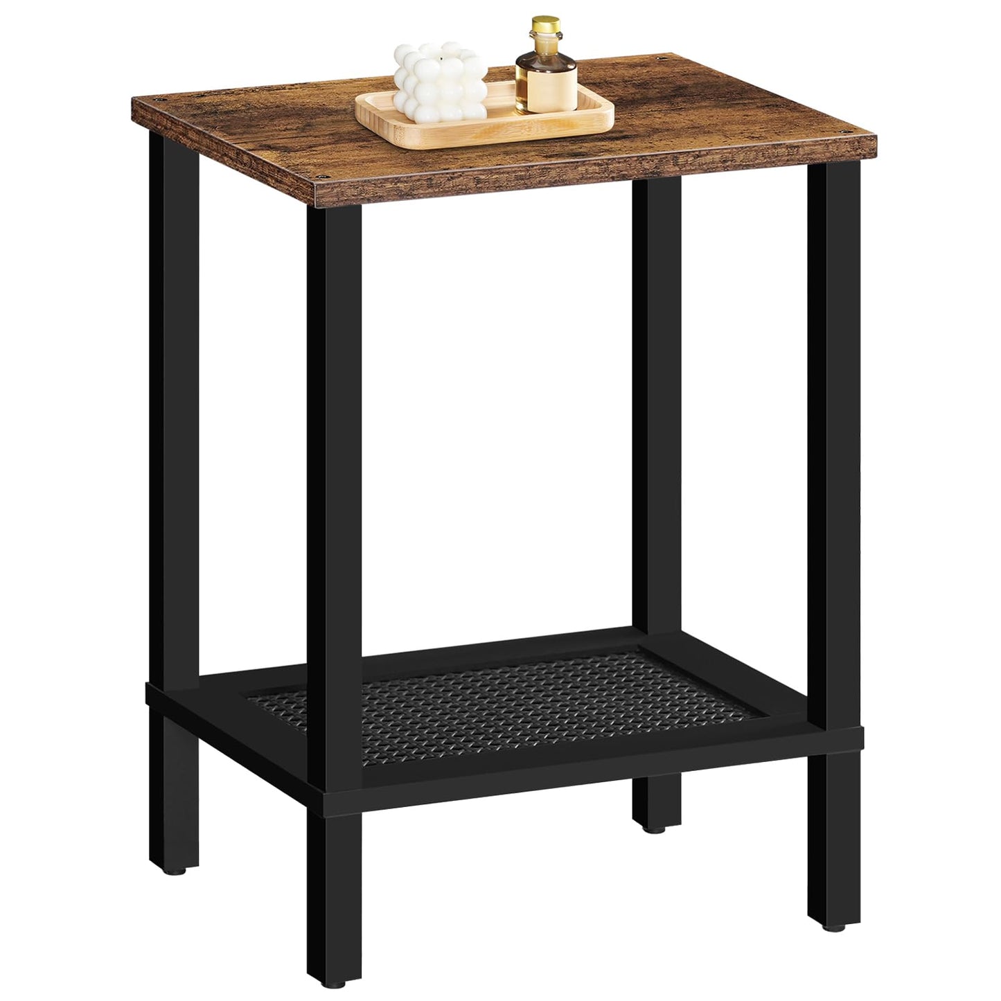 HOOBRO End Table and Nightstand Bundle, Small Side Table with 2-Tier Storage Shelves, End Table with Charging Station, BF91BZ01-BF209UDBZ01