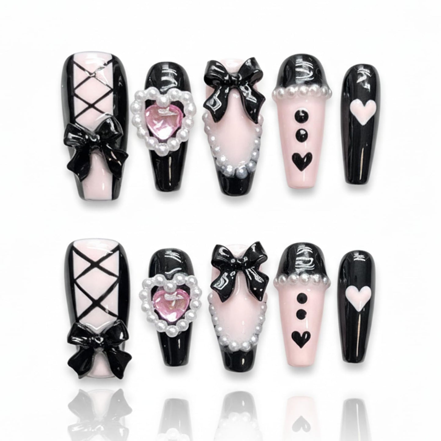 Handmade Press On Nails Bow Reusable Stick On Fake Nails Luxury Elegant Sexy Style For Women Gift With Nail Glue L