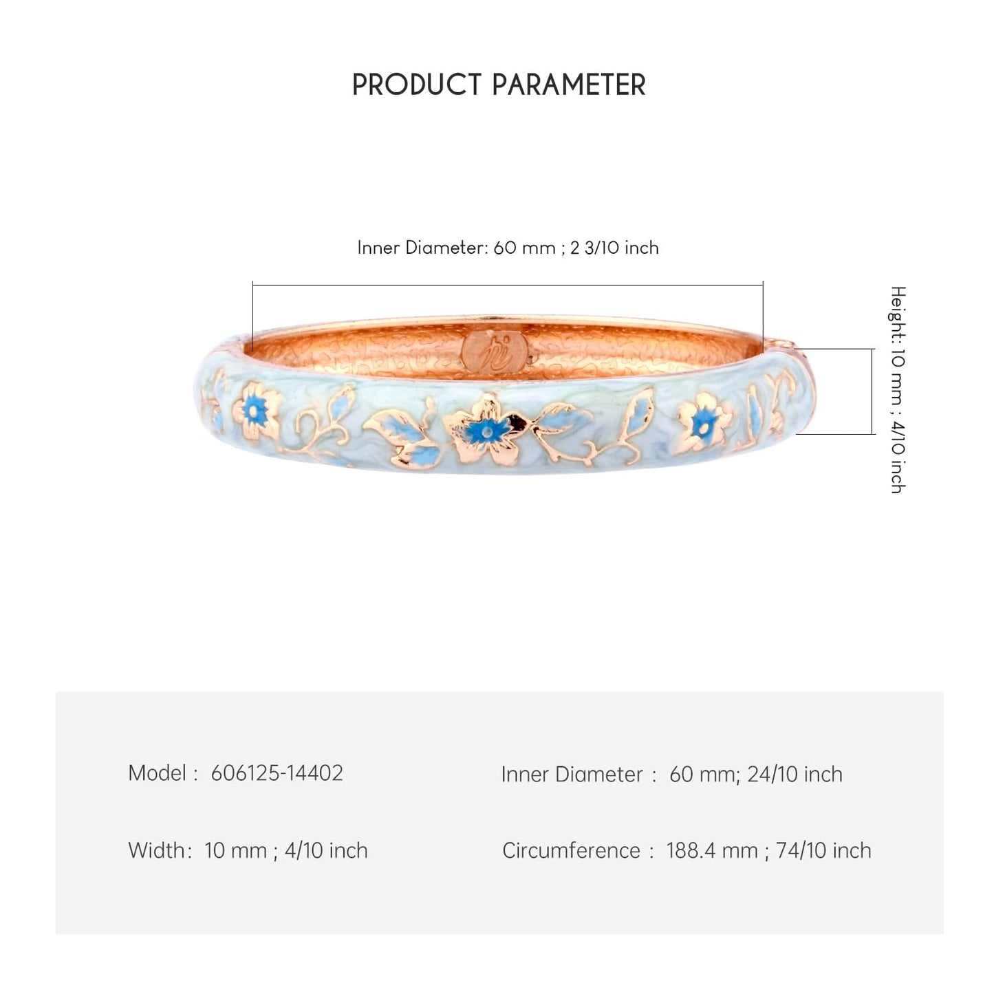 UJOY Flowers Bracelet Multi-Colors Cloisonne Wedding Jewelry Gift Women Enameled Bangles Opening Hinged 55A82 Light Blue