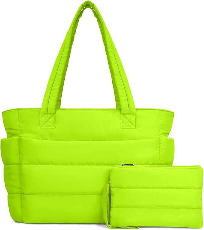 TOPDesign Puffer Tote Bag for Women, Lightweight Puffy Handbag with Compartments, Quilted Shoulder Bag for Work, Travel, Gym