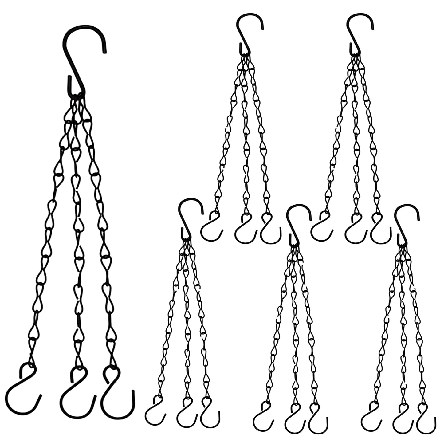 suiwotin 6pcs 16 Inch Hanging Basket Chains 3 Point, Black Chain with Hooks for Hanging Plants, Flower Pot