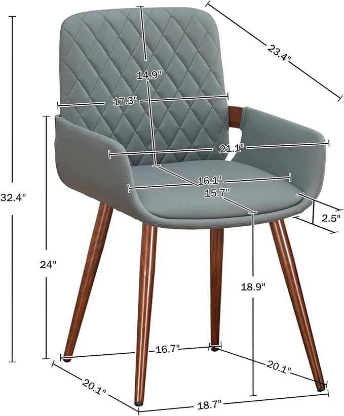 LUNLING Mid Century Modern Faux Leather Dining Room Chairs Set of 4,Upholstered Seat Metal Legs Chairs Blue Faux Leather Kitchen Chair Reception Room Chair,4PCS