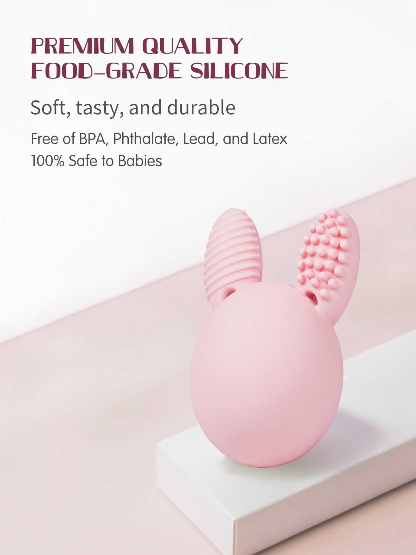 Bunny Eggy Teether Baby Teething Toy Rabbit Egg Rattle Toy Teething Pain Relief for Babies Boys Girls - Pink