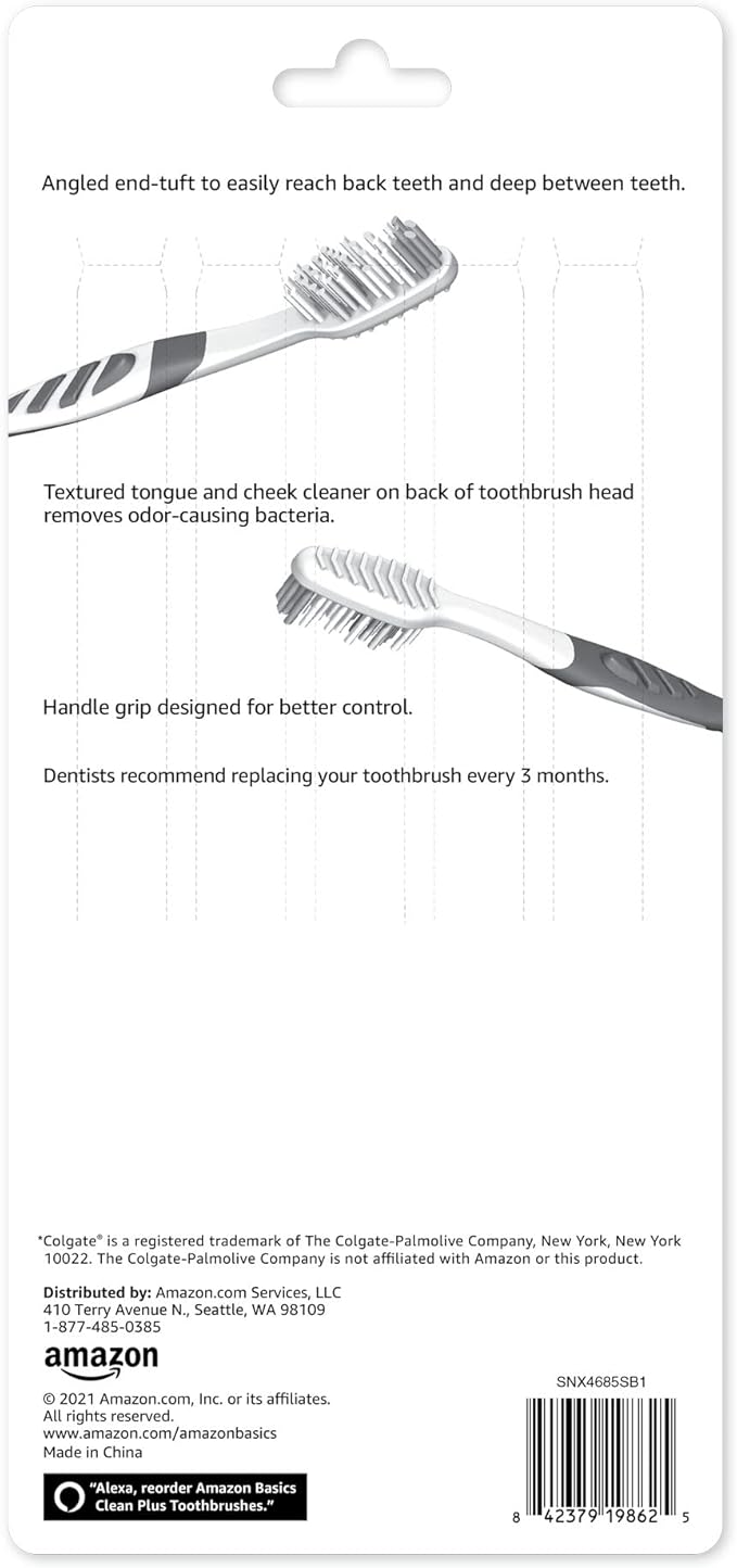 Amazon Basics Clean Plus Toothbrushes, Soft, Full, 10 Count, 1 Pack (Previously Solimo)