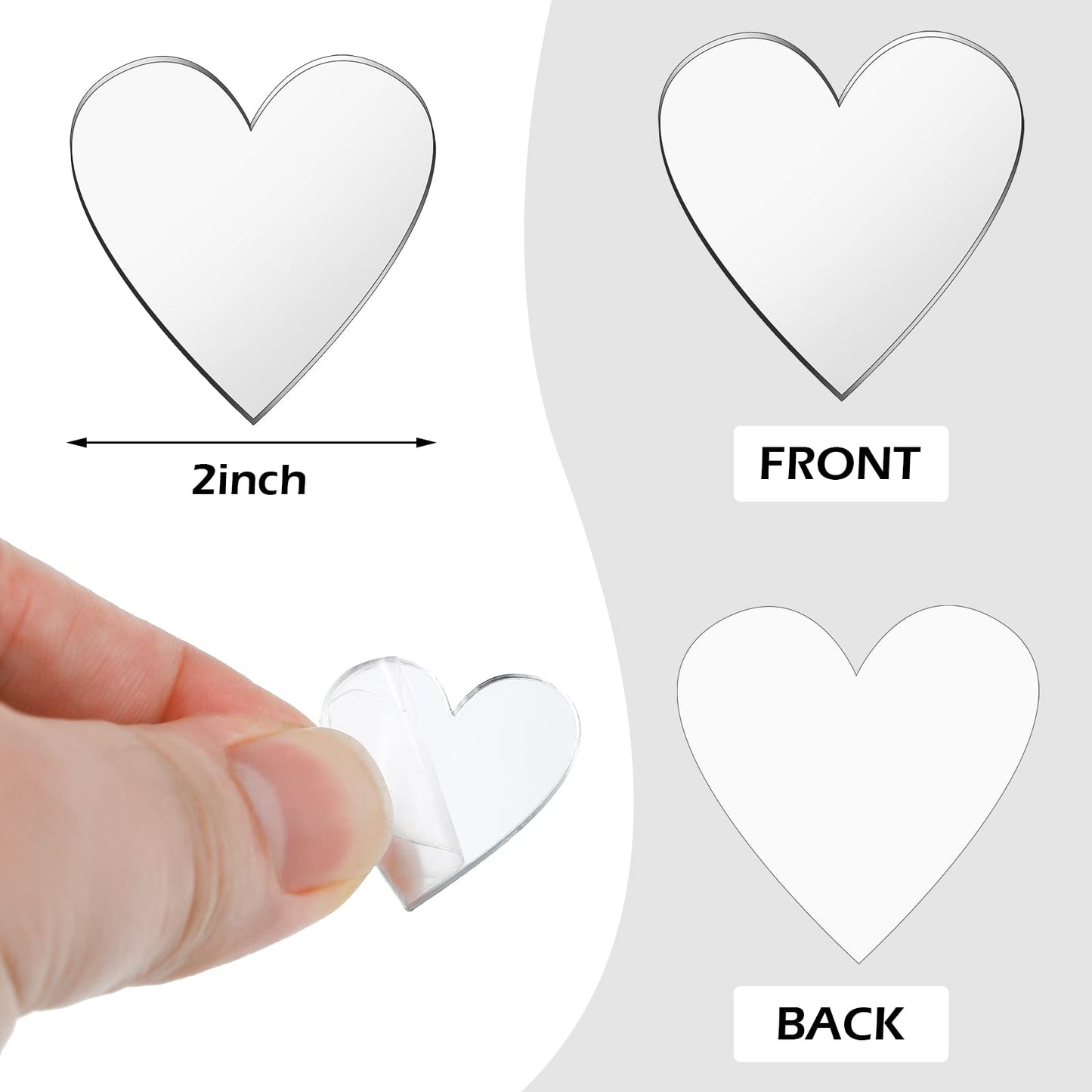 Jetec 100 Pcs Heart Shaped Mirror Tiles, Tiny Mirrors for Crafts, DIY Mosaic Small Circle Mini Mirror Tiles for Arts and Crafts Projects, Traveling, Framing, Room Home Decor(2 Inch)