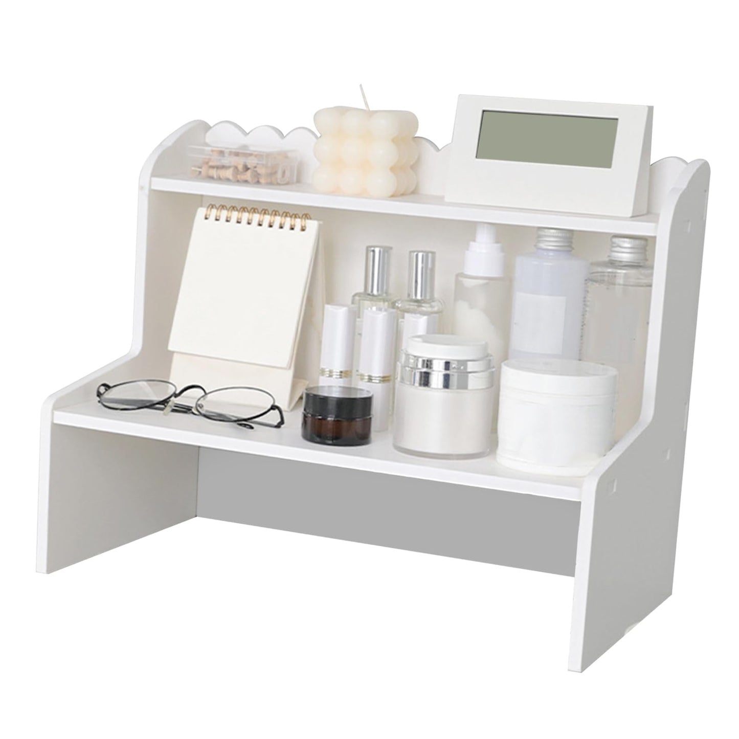 BTSEURY Desktop Wood Display Shelf, Wood Desktop Storage Rack, Desk Multi Layer Storage Rack Mini Bookshelf Cosmetics Organizer (M(315 X 180mm / 12.4 X 7.09in))