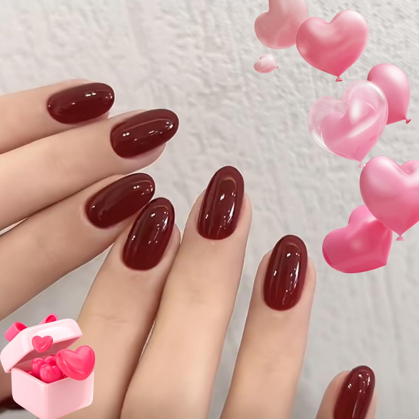 modelones Dark Red Short Press On Nails with Modelones French Tip Press on Nails Almond