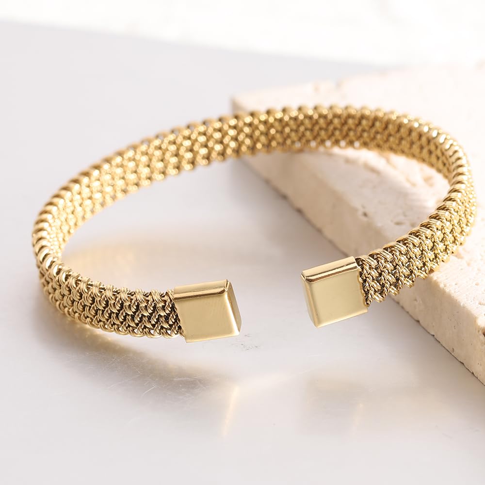 LXBQYSTO Cable Wire Twisted Cuff Bangle Bracelet For Women 14K Gold/rose/silver Stainless Steel Jewelry for Women Gift (Open-Gold)