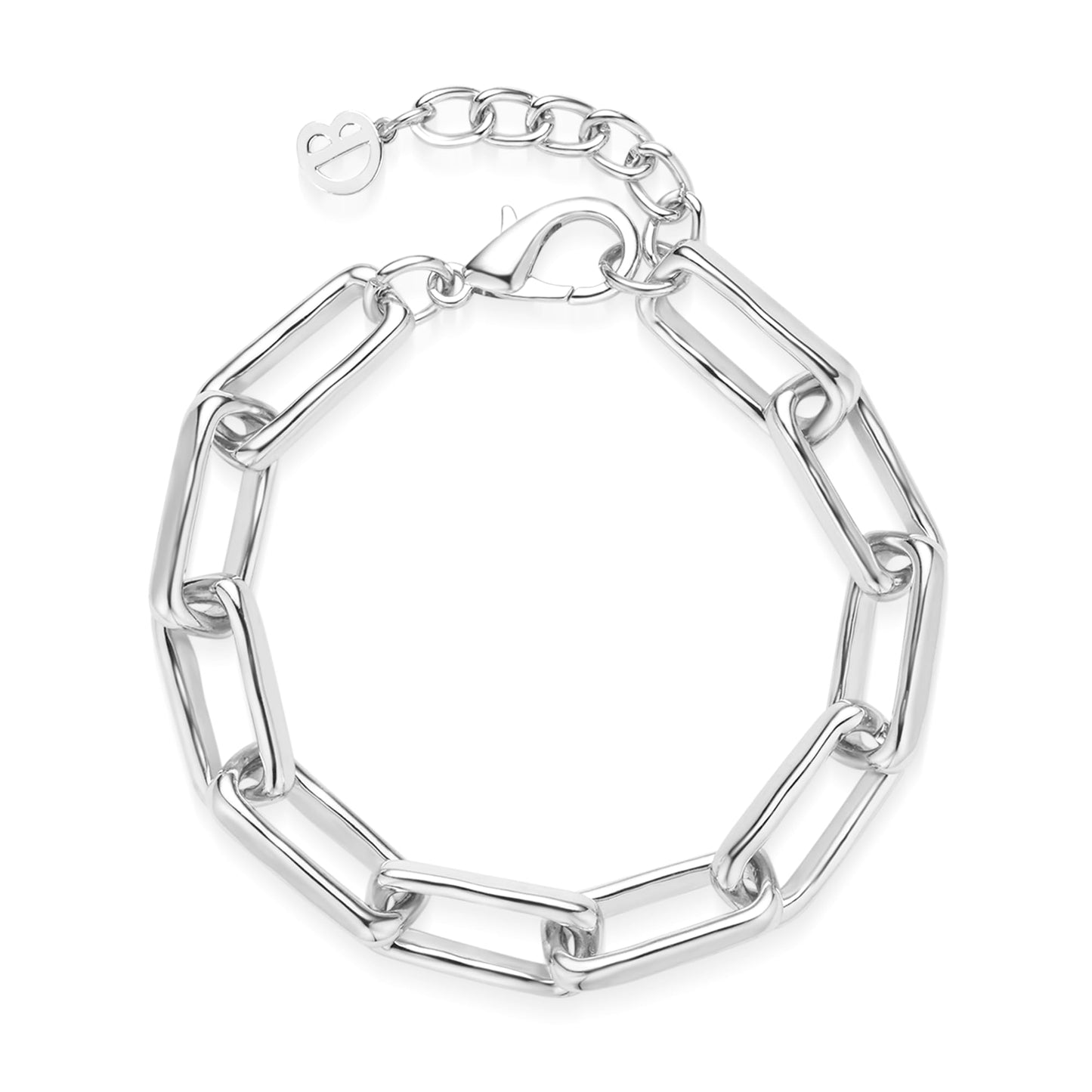 COBI Chunky Bracelets for Women, Paperclip Bracelets, Coffee Bean Chunky Link Bracelet, 18K Gold & Sterling Silver Plated, Stackable Thick Large Punk Jewelry 7.4"+1.2"-Thin Paperclip Silver