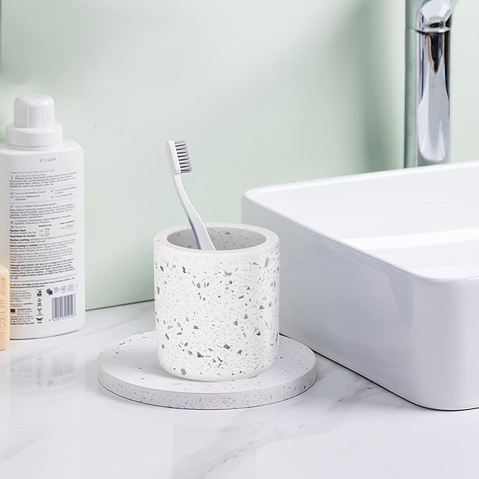 Diatomite Toothbrush Holder, BOJDOPIE Water Absorption Quick Drying Bathroom Countertop Organizer, Stand Cup for Toothpaste Makeup Brushes Razors (White)
