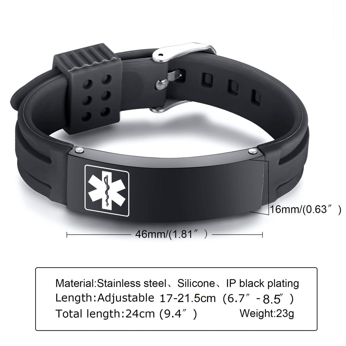 VNOX BLOOD THINNER Medical Alert ID Bracelet for Men Women - Silicone Rubber Stainless Steel Adjustable Bracelet for Unisex