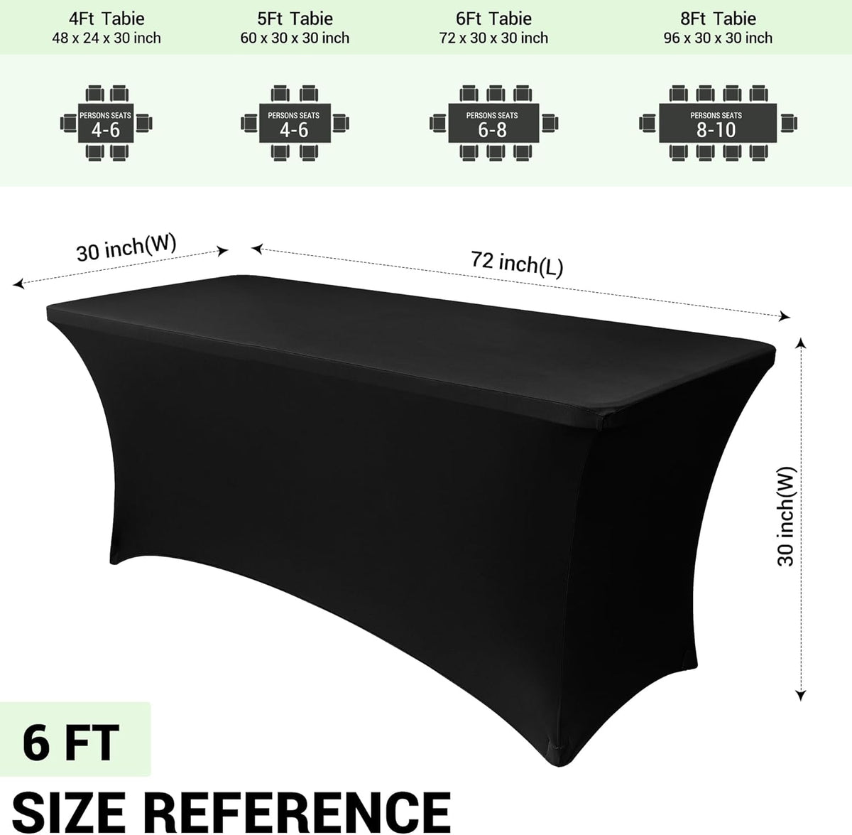 Obstal 6ft Stretch Black Spandex Table Cloth for Standard Folding Tables - 2 Pack Universal Rectangular Fitted Tablecloth Protector for Wedding, Trade Show, Vendor Stand