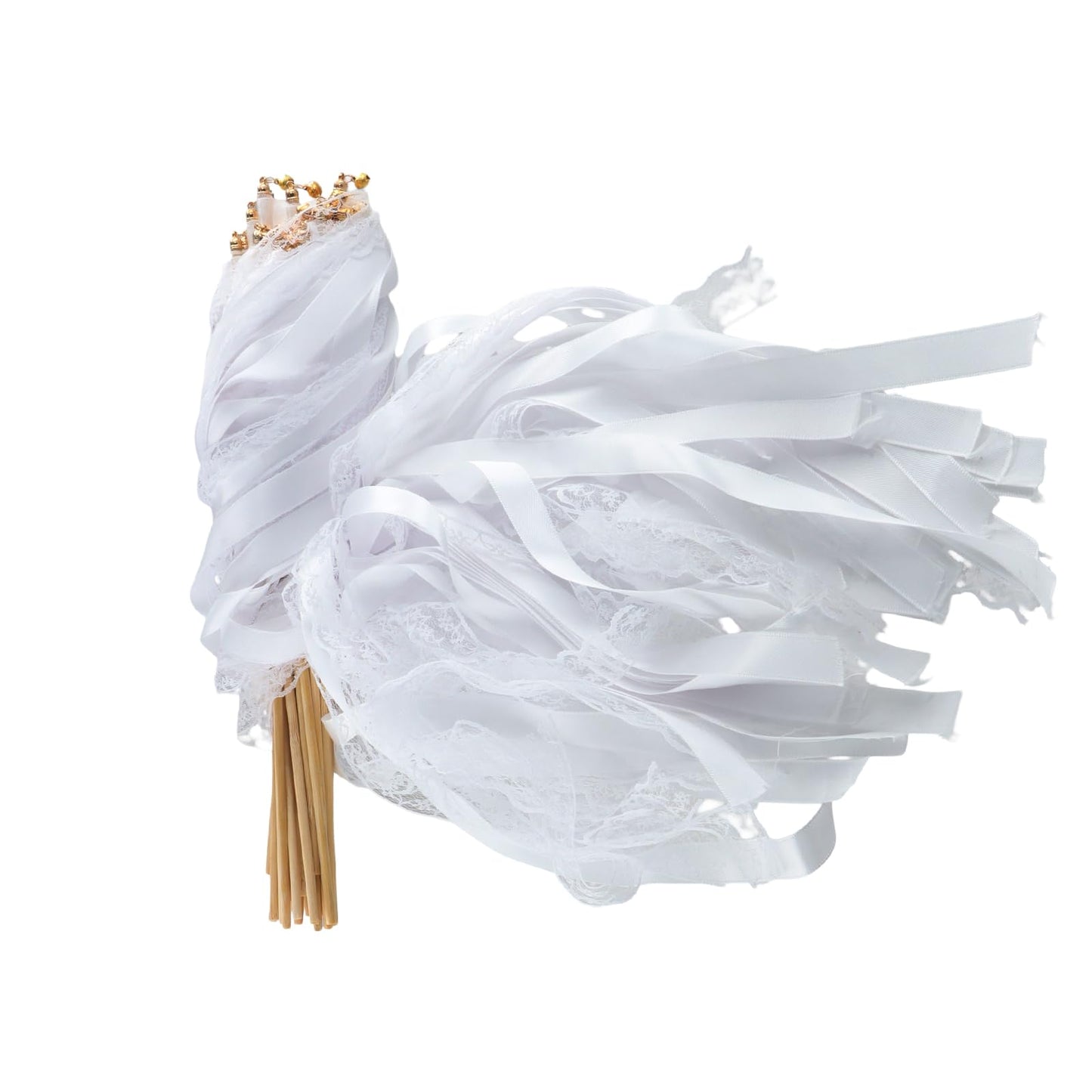 Trutob 30 Pcs Wedding Wand, White Ribbon Sticks, Wedding Streamers, Lace Ribbon Streamers, Wedding Exit Items, Send Off Wands, Props Sticks with Bells for Wedding Party Celebration Favors