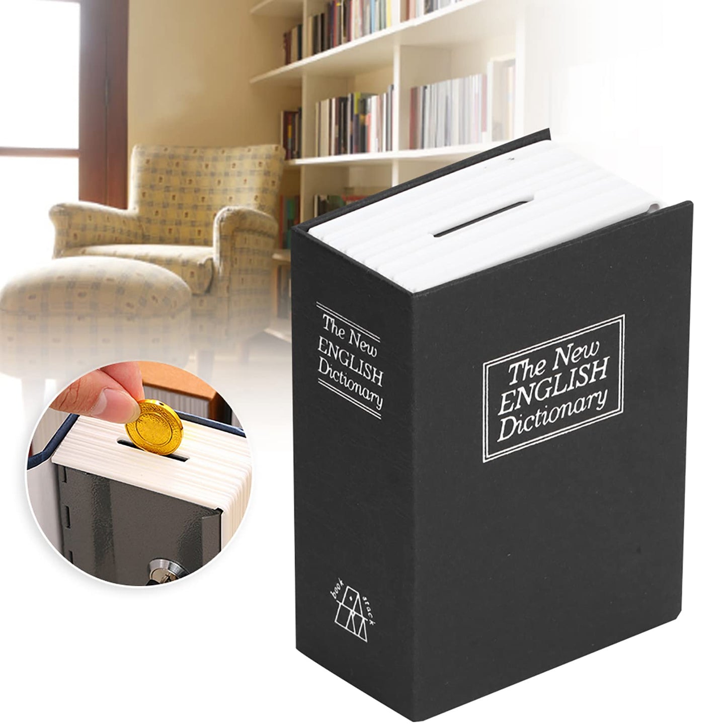 ZAWELIYO Mini Simulation Book Safe Storage Box Money Cash Jewelry Security Lock Case with Keys Metal Safe Box for Home Office Travel Use