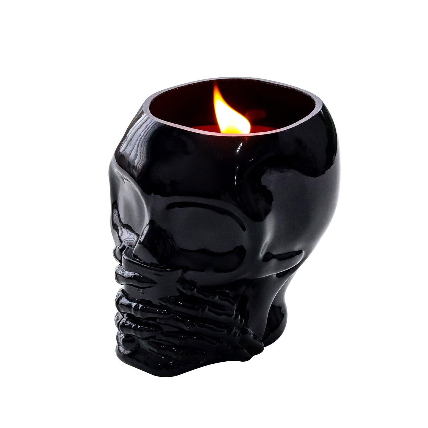 Skull Candle, Halloween Pumpkin Scented Candle 9.5OZ, Horrible Spooky Skeleton Head, Gothic Decor, Indoor Outdoor Halloween Table Centerpiece Decoration, Black