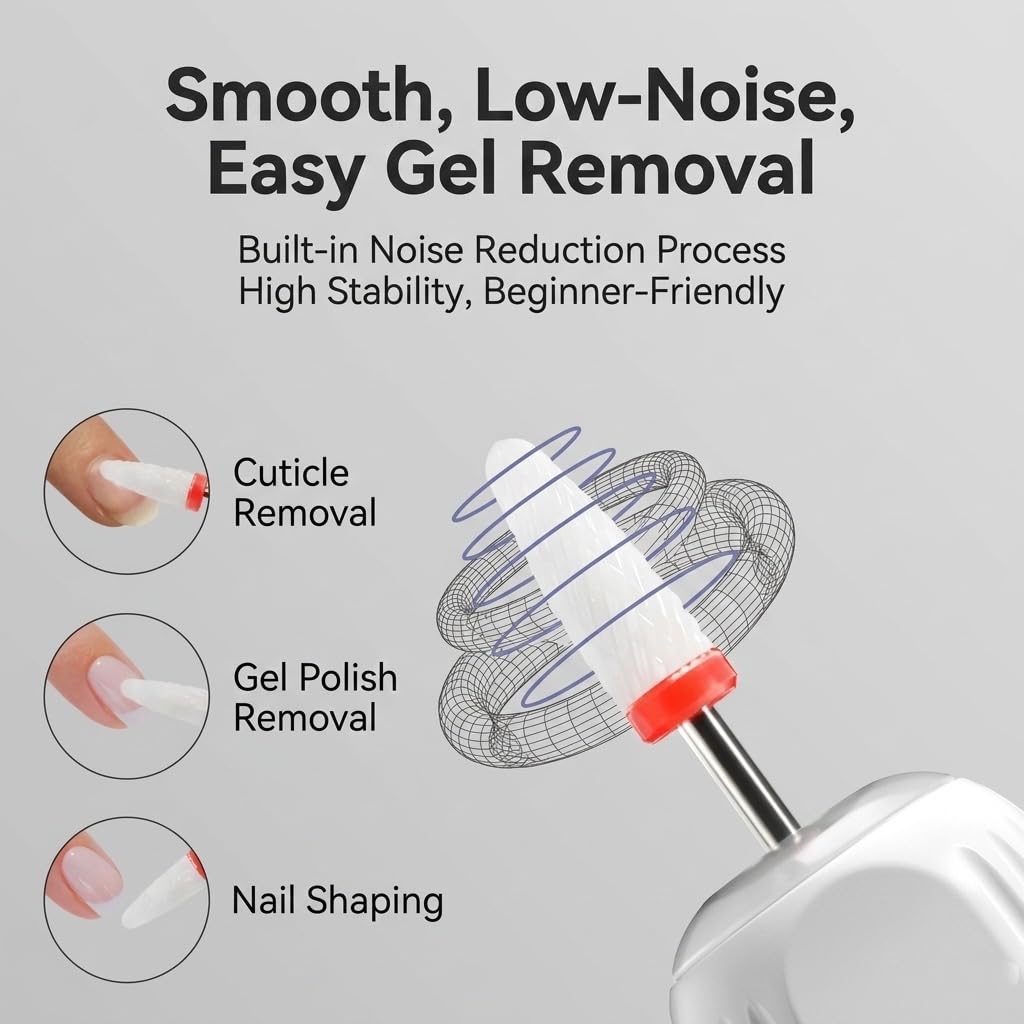 Professional Electric Nail Drill, 30,000 RPM Portable E-File Kit with 12 Drill Bits & LED Light, 3 Speeds & Reversible Direction, Type-C Rechargeable Nail Buffer for Acrylic, Gel & Manicure