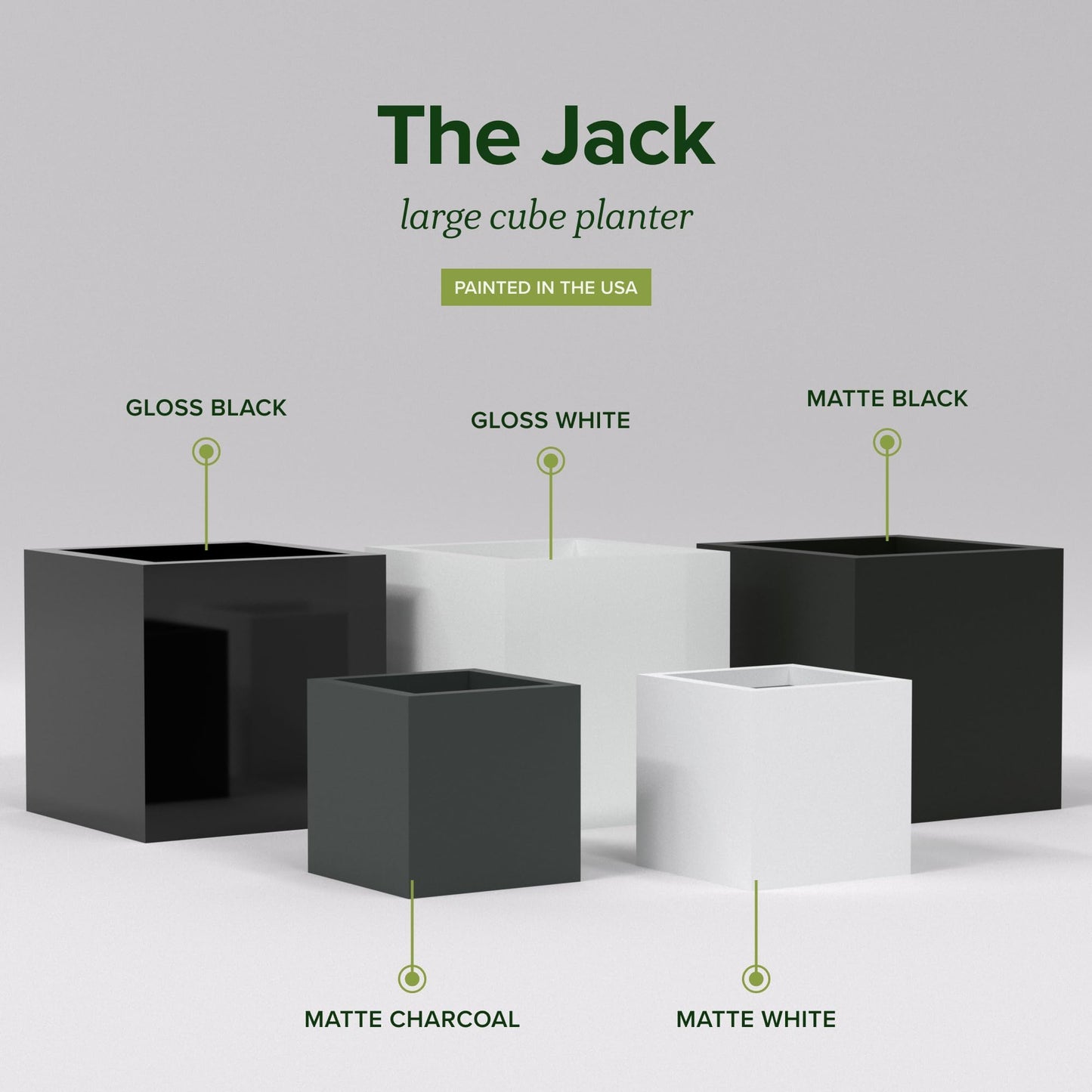 Greenline Jack Square Cube Planter - Indoor/Outdoor Large Fiberglass Lightweight Planter - 28" x 28" x 28" (Gloss Black)