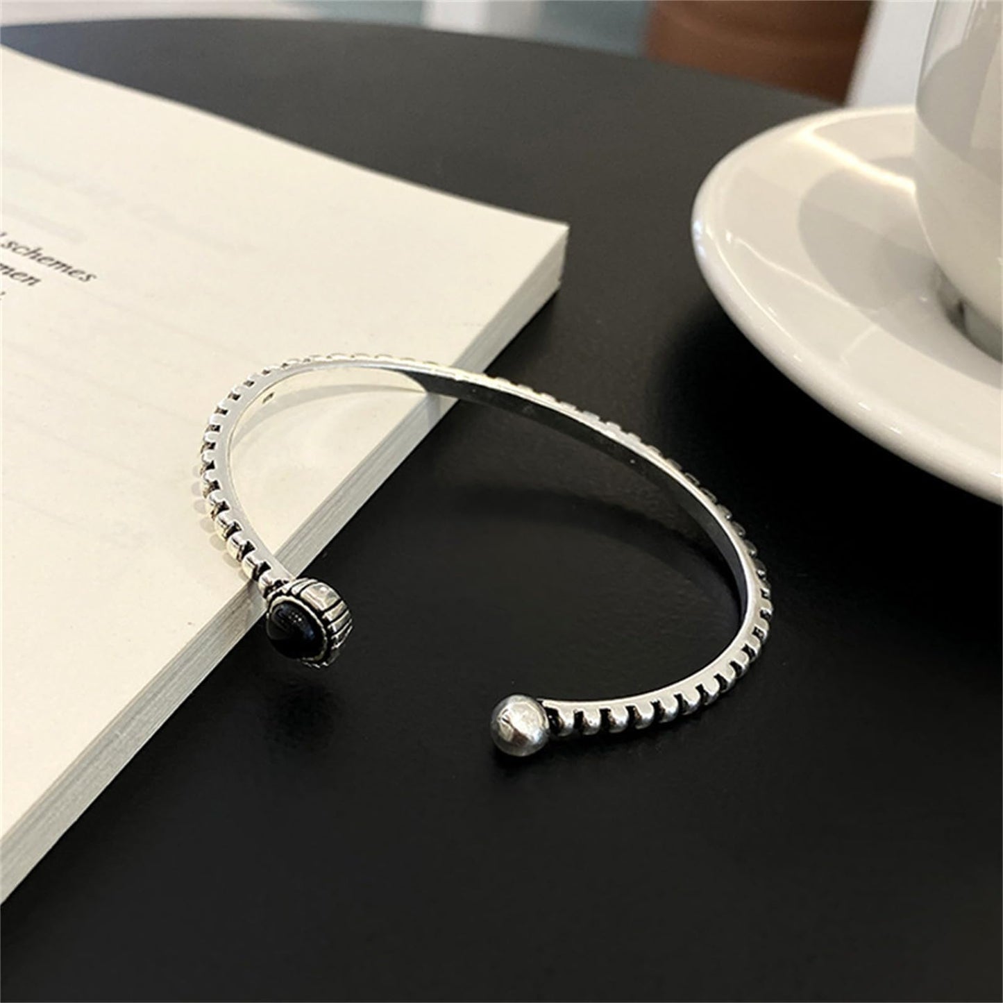 Handmade 925 Sterling Silver Bangle Bracelets For Women Natural Obsidian Bangle Bracelets Open Adjustable Cuff Bangles For Women Nature Stone Bangles Vintage Statement Cuff Bangles Jewelry Gifts