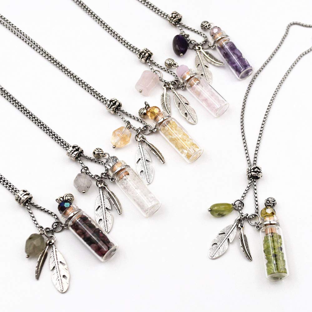 CoolDIY Aromatherapy Essential Oil Diffuser Necklace Locket Pendant Stainless Steel Perfume Crystal stone Glass vial Necklace (Royal blue)