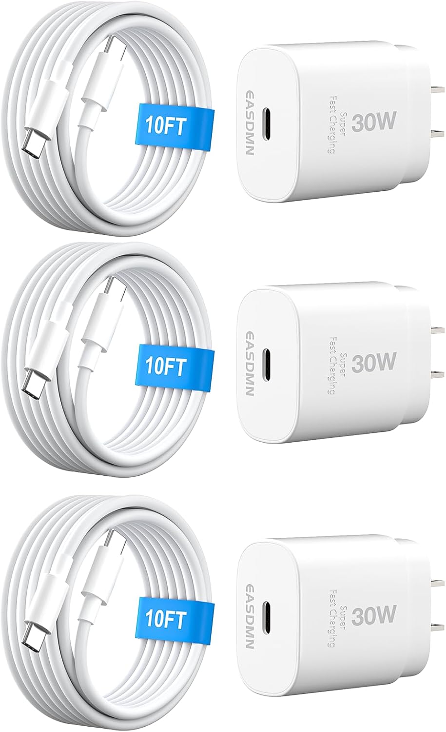 30W USB C i Phone 16 15 Charger Fast Charging, 3PACK Wall Charger for iPhone 16 15 Pro Max Charger Cord 10FT Fast Type C Charger Block for iPhone 16/16 Pro/15 Plus/15 Pro/15 Pro Max, iPad Pro, White