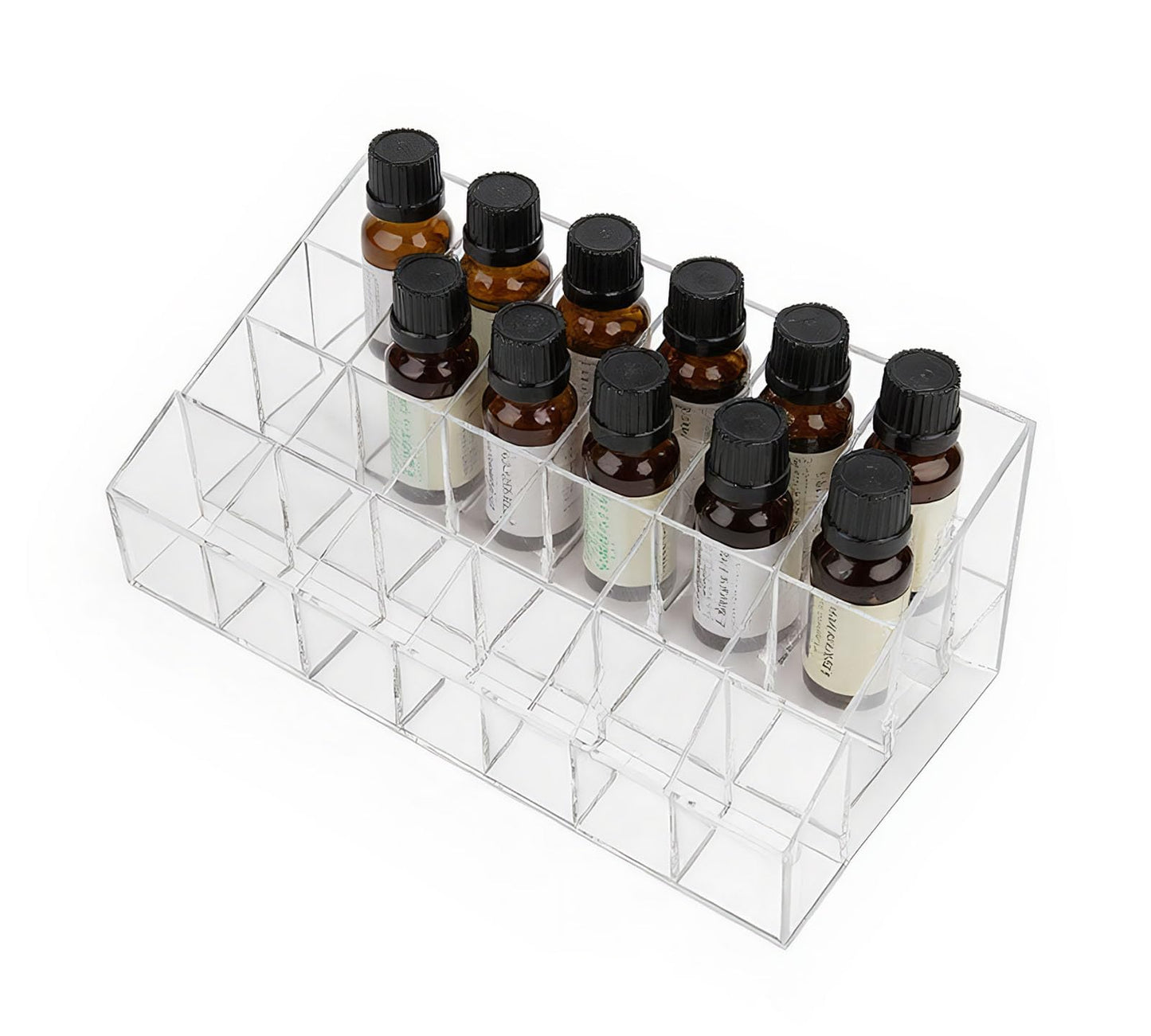Lolytama 24Slots Essential Oil Holder，Plastics Essential Oil Storage,for Bottles Perfumes and Nail Polish Shelf，Essential Oil Organizer,Makeup Storage Rack