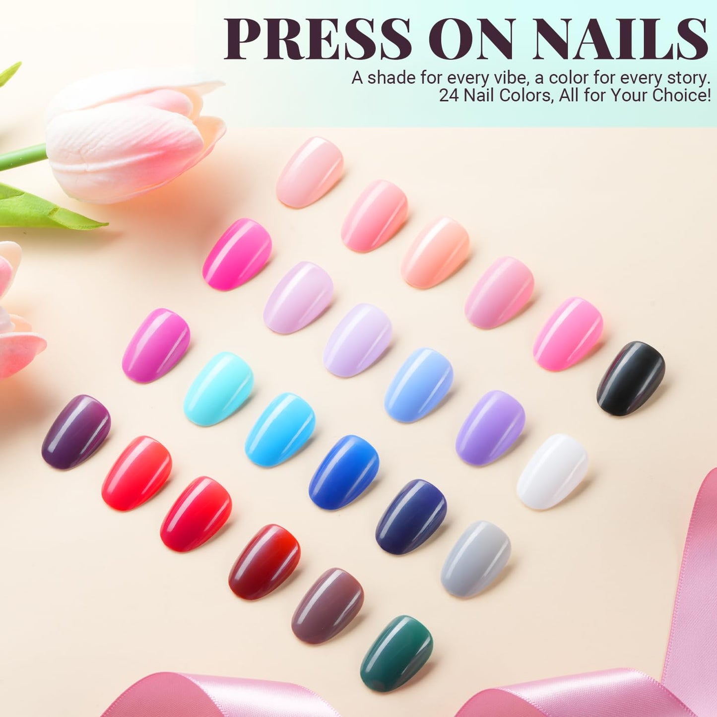 24 Colors Press On Nails, TsMADDTs 720 pcs Short Oval Press On Nails with Glue, File, Tabs, Stickers and Tweezer for Home Manicure or Salon