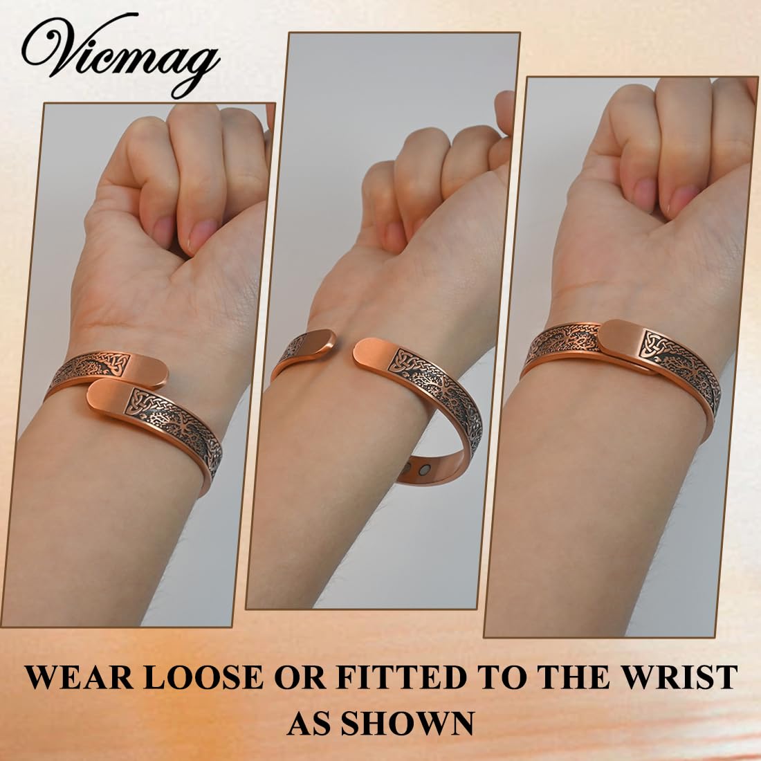 Vicmag Copper Bracelet for Women Men Magnetic Bracelet with Ultra Strength Magnets 100% Solid Pure Copper Gift (Tricolor)