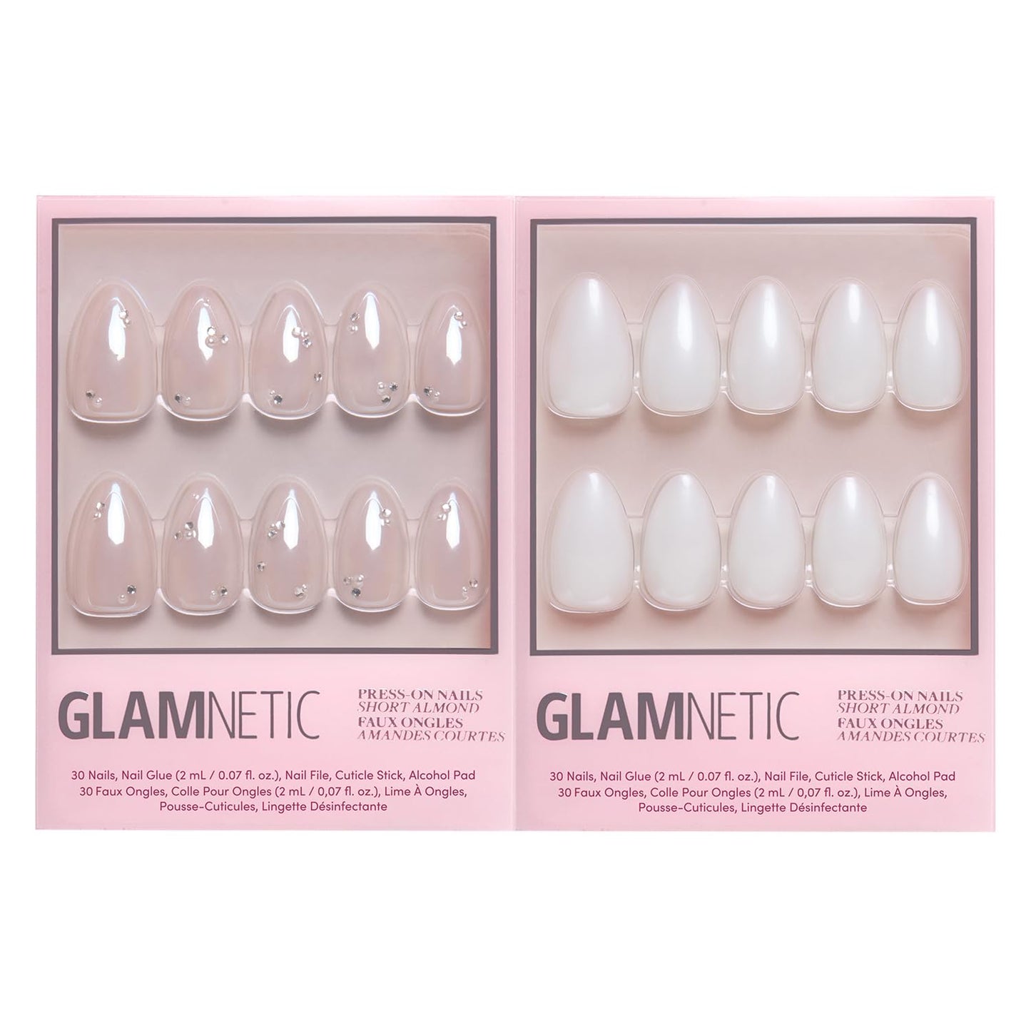Glamnetic Press-On Nails Bundle - First Dance & Hailey | Short Almond Fake Nails with 3D Gemstones | Glazed Short Almond False Nails | Reusable, Salon-Quality Nail Kits