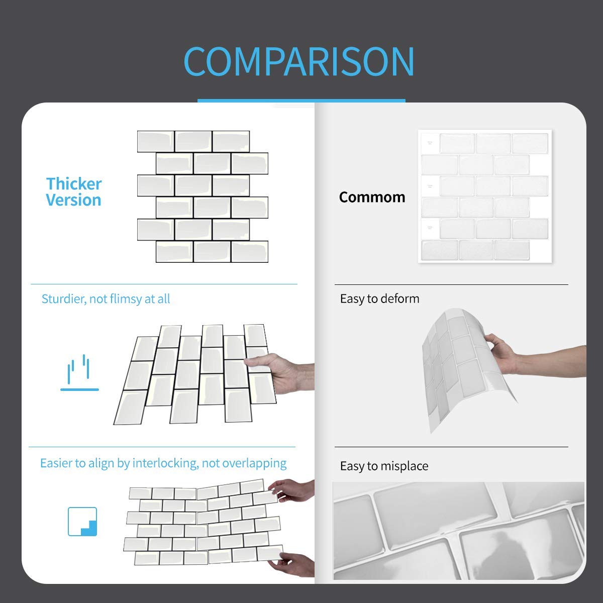 Art3d Peel and Stick Backsplash for Kitchen White Subway (10 Tiles, Thicker Design)