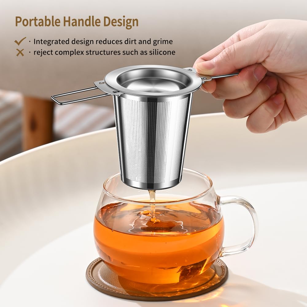 2Pack Long-Handled Tea Strainer, BOMANSI BOMS Stainless Steel Tea Infuser Basket Sitting in Mugs, Tea Infusers for Loose Tea, Fine Mesh Tea Diffuser Tea Strainers Filters, Tea Steeper for Leaf