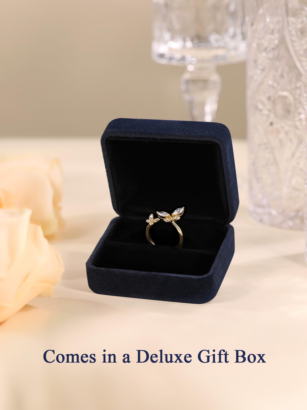 CYW Moissanite Butterfly Gold Ring 925 Sterling Silver Adjustable Womens Stacking Open Rings Size 9