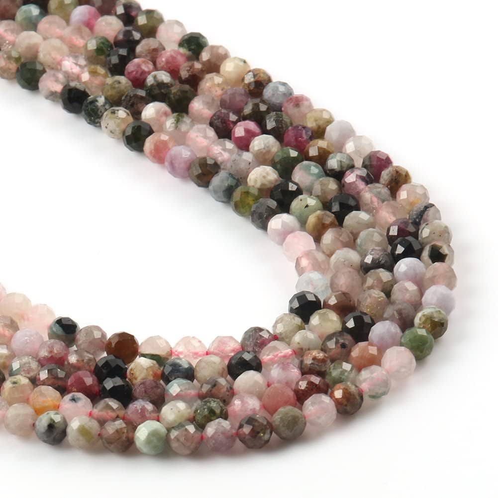 Song Xi 120pcs 3mm Natural Tourmaline Gemstone Beads Faceted Round Loose Stone Beads for Jewelry Making (1 Strand)