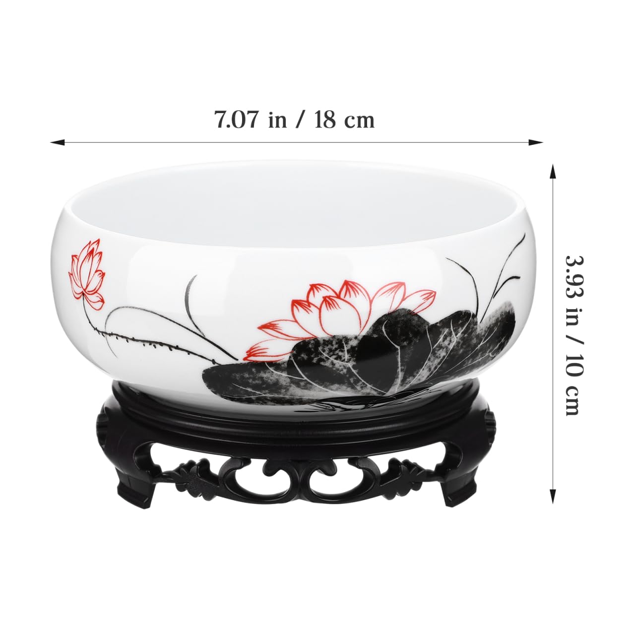 Yardwe Ceramic Hydroponic Planter Pot with Plastic Base, 7.08 Inch Round White Ceramic Lotus Bowl for Indoor Plants, Water Lily, and Home Decoration