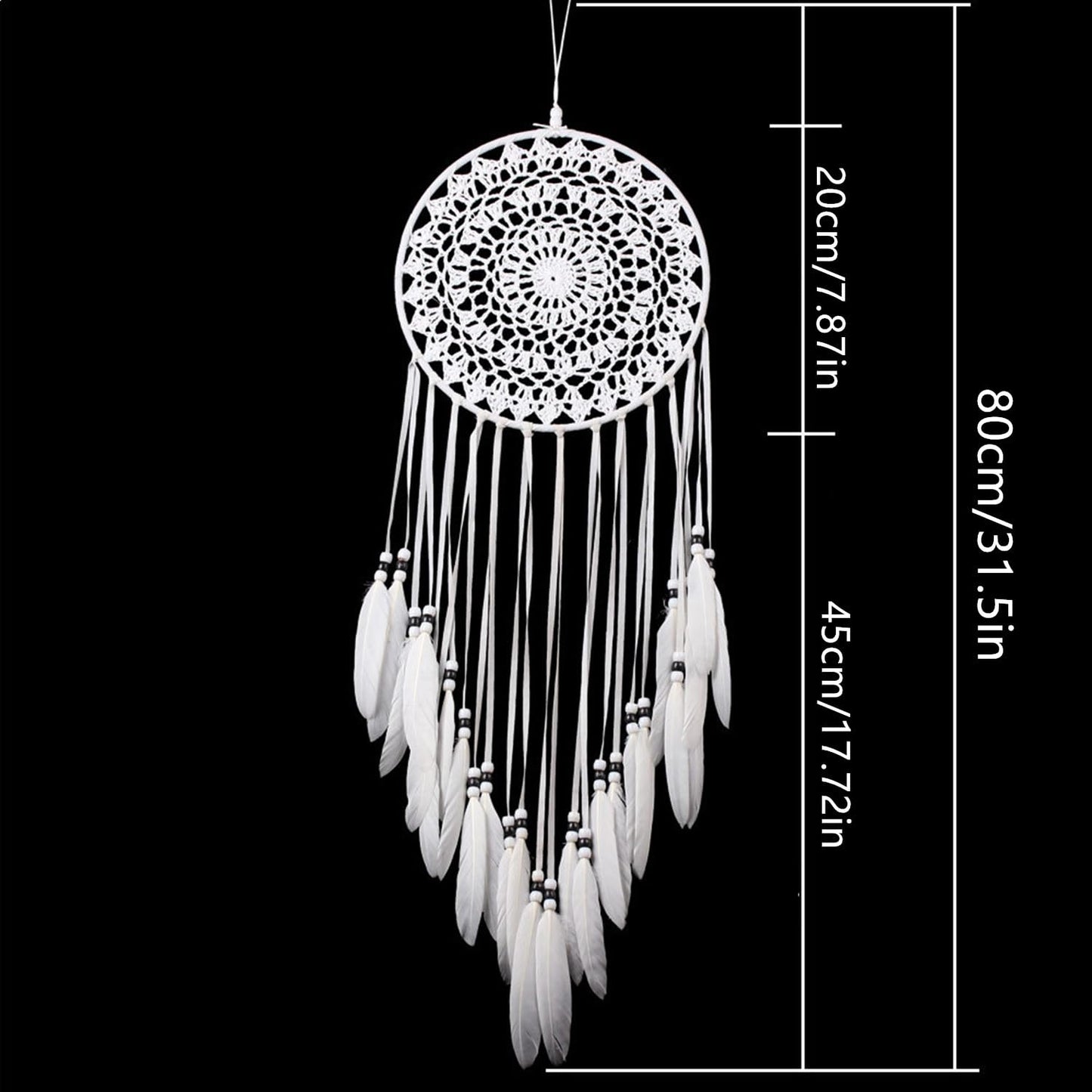 Large White Dream Catcher, Handmade Crochet Macrame Feather Dreamcatcher | Bohemian Wall Hanging Home Decor for Bedroom, Nursery, Living Room & Wedding.