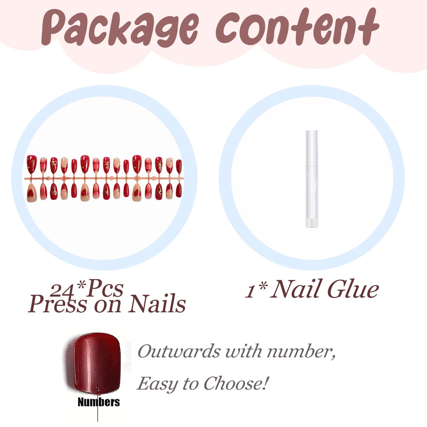 BABALAL Press on Nails Medium Almond Fake Nails Red French Tip Glue on Gold Chrome Bow Heart Design Y2k with Charm Supplies Art 24Pcs Manicure Glossy Full Cover Acrylic False Nails
