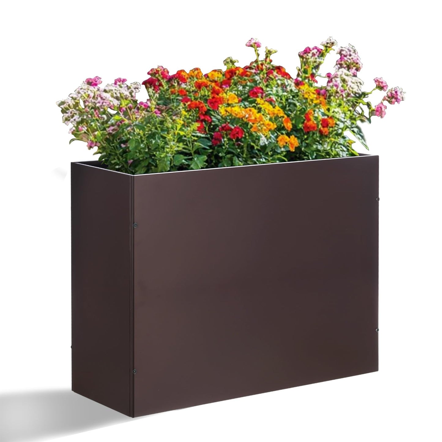 SUNNYPARK Large Metal Planter Box 32”x 12”x 24”, Rectangular Modern Brown Metal Planter Box Heavy Duty with Drainage Holes for Outdoor Garden Patio