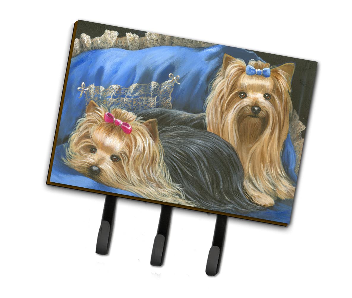 Caroline's Treasures PPP3293TH68 Yorkshire Terrier Yorkie Satin and Lace Leash or Key Holder, Wall Hooks, Key Hooks Holder, Coat Rack Wall Mount, Coat Hooks, Hooks for Hanging Keys, Towels, Aprons, Le