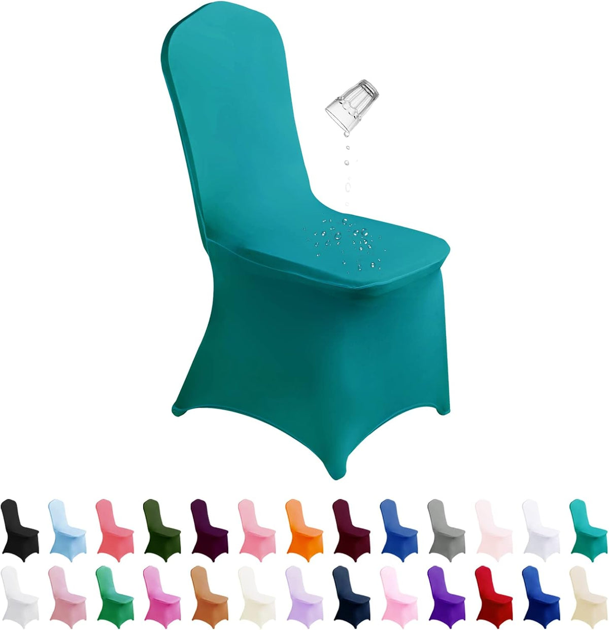 SUPERO Waterproof Spandex Chair Cover 12PCS, Stretch Dining Chair Covers, Polyester Outdoor Chair Covers, Protector Stretch Chair Cover for Party Universal, Banquet, Wedding Event, Hotel(Turquoise)