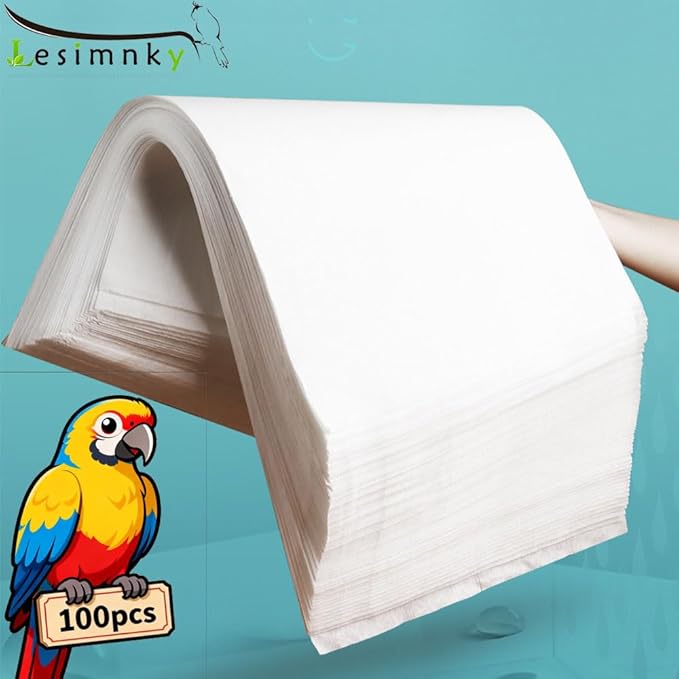 Lesimnky 100pcs Bird Cage Liner Papers,11×20in Big Size Disposable Non-Woven Cage Paper Liners Precut Absorbent Cushion Pad Mat Accessories for Pet Bird Parrot