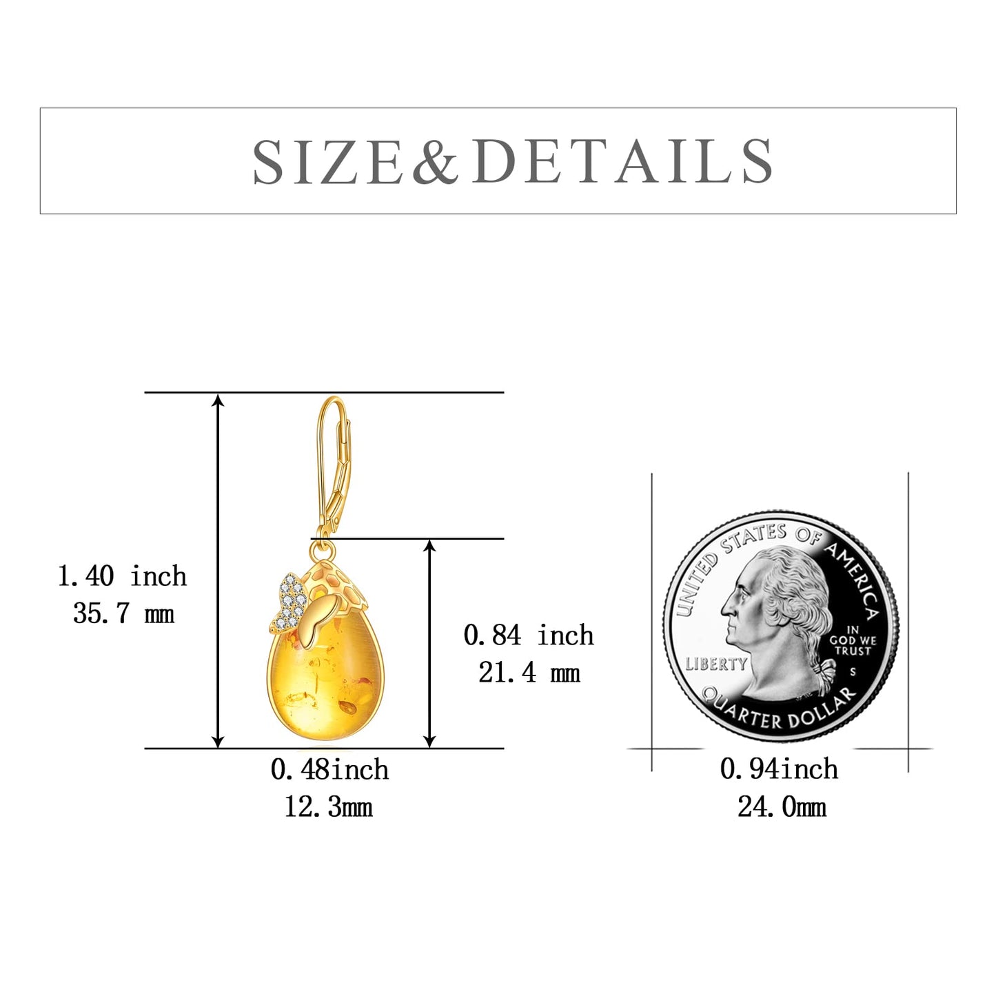 TIGER RIDER Butterfly Amber 925 Sterling Silver French Clasp Earrings Dangle Earrings Jewelry Gift for Women