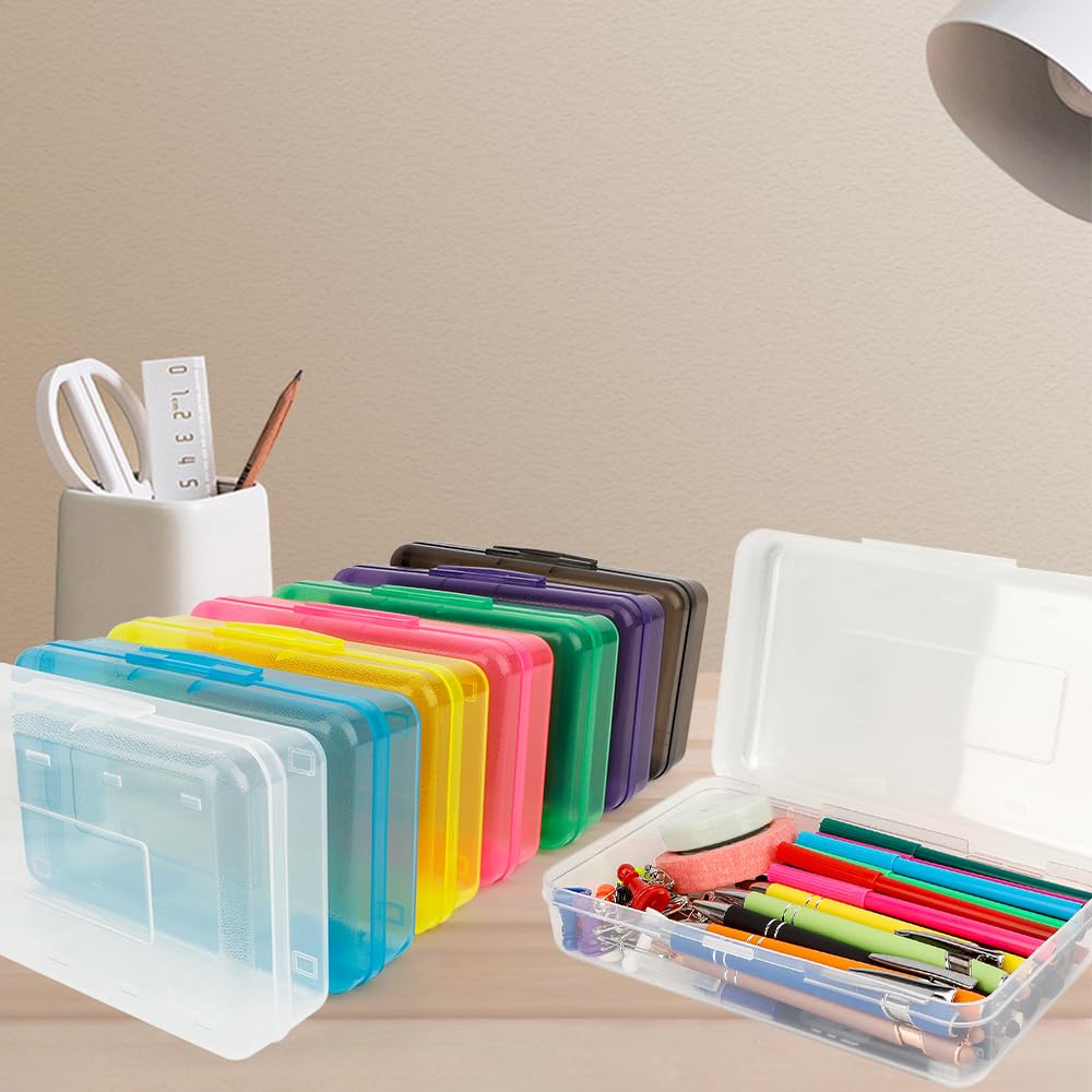 Pencil Box, Clear Pencil Case, Large Capacity Plastic Hard Pencils Case Crayon Box with Snap-Tight Lid Stackable for Kids Adult Student Pens Pencils School Supplies Storage Office Supplies, Clear